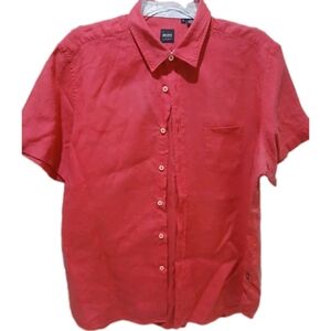 Hugo Boss Linen Red/Pink Button Down Men's Shirt Summer Dress Shirt Size:XL